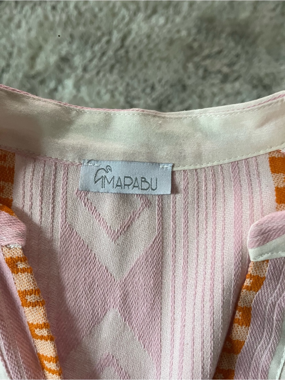Marabu Women’s Pink & White Tiered Cotton Dress with Orange Trim - Picture 3 of 10
